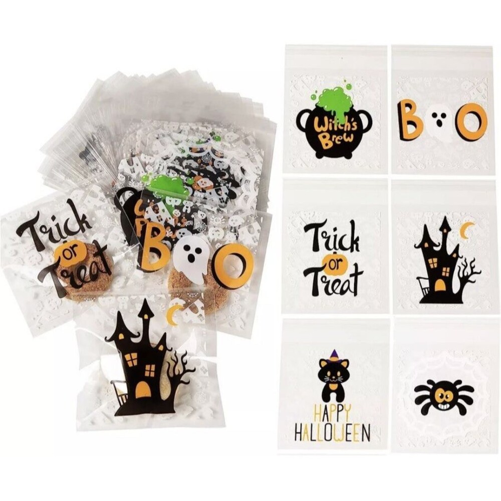 JOYIN 150 PCS Halloween Treat Bags Cellophane Self Adhesive Clear Cookie CUTE!!